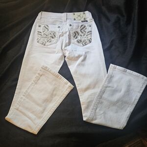 Miss Me White Boot Cut Jeans with Embellished Pockets